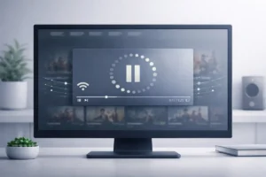 Illustration showing a streaming video buffering or freezing on flixbaba during online playback