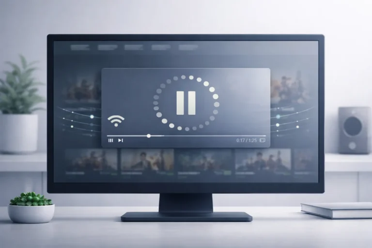 Illustration showing a streaming video buffering or freezing on flixbaba during online playback